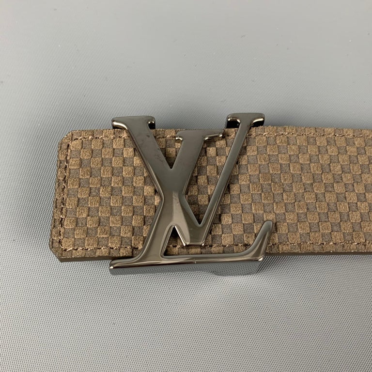 LOUIS VUITTON Size 34 Taupe Textured Leather Belt