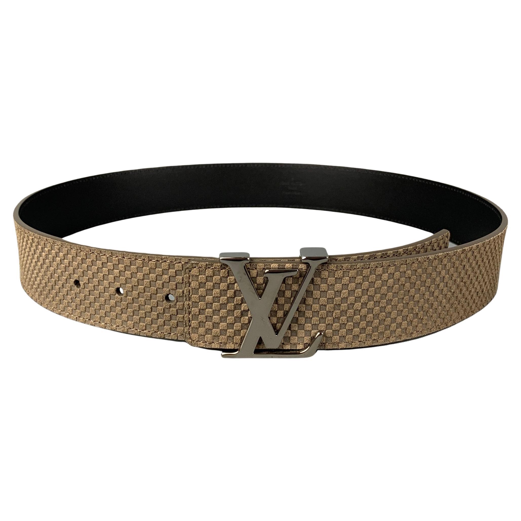 LOUIS VUITTON Size 34 Taupe Checkered Leather Belt at 1stDibs  lv  checkered belt, lv belt checkered, louis vuitton belt checkered