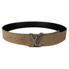 LOUIS VUITTON Size 34 Taupe Checkered Leather Belt