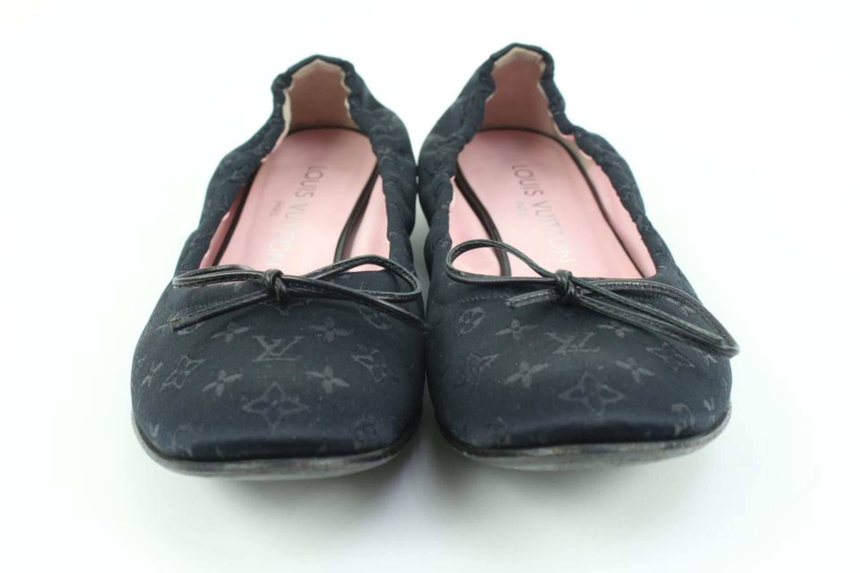 Louis Vuitton Size 34.5 Black Monogram Satin Ballerina Flats 62lv32s For Sale 4