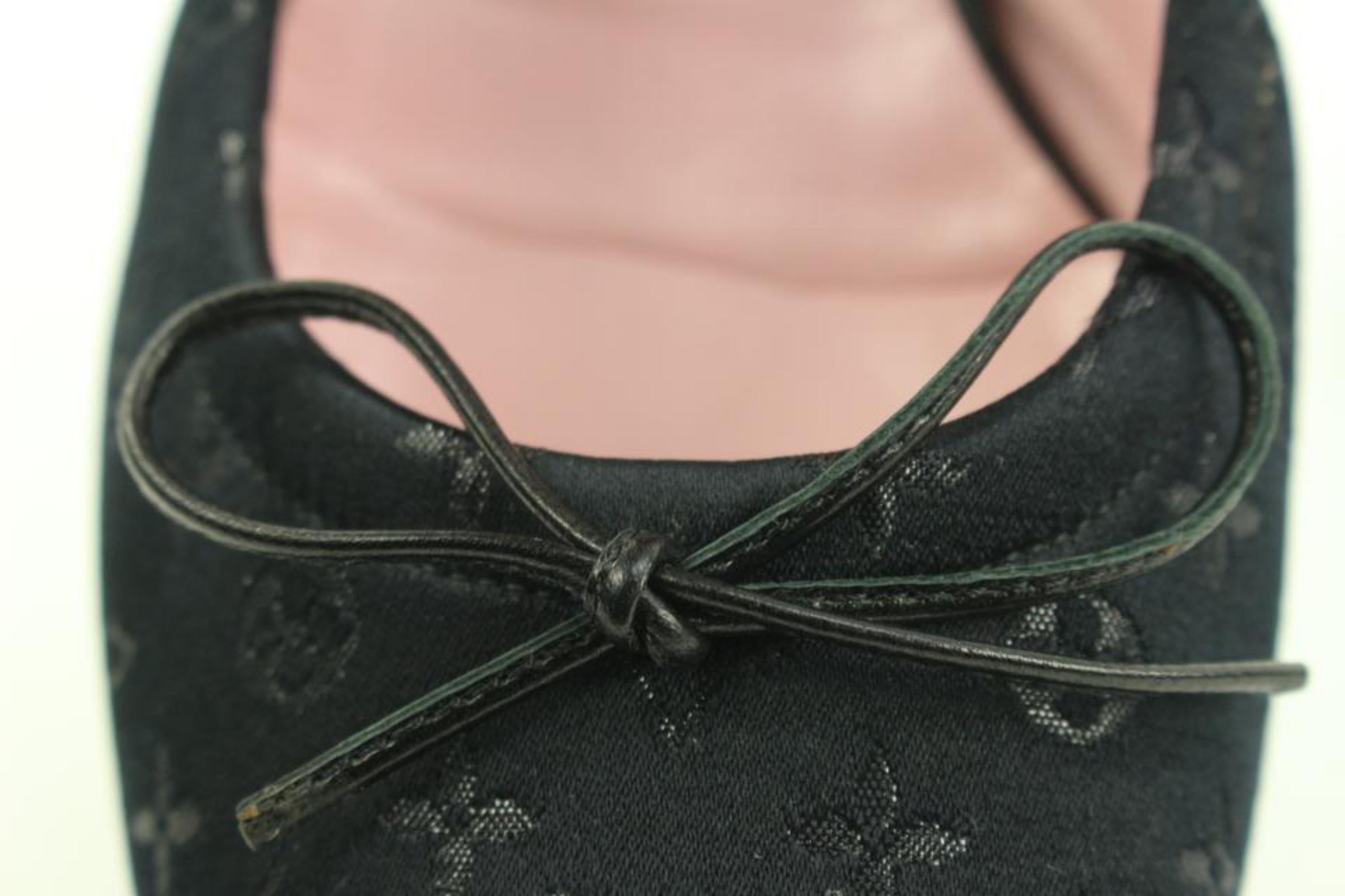 Louis Vuitton Size 34.5 Black Monogram Satin Ballerina Flats 62lv32s For Sale 1