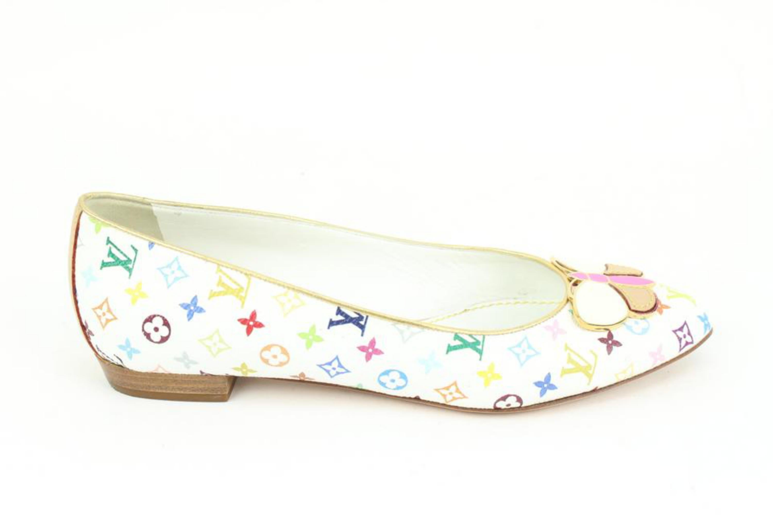 Louis Vuitton Taille 34.5 Blanc Multicolore Butterfly Ballerina Flats 46LK34
Code de date/Numéro de série : DD 0048
Fabriqué en : Italie
Mesures : Longueur :  9.4