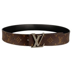 LOUIS VUITTON Size 35 Brown Beige Monogram Leather Belt