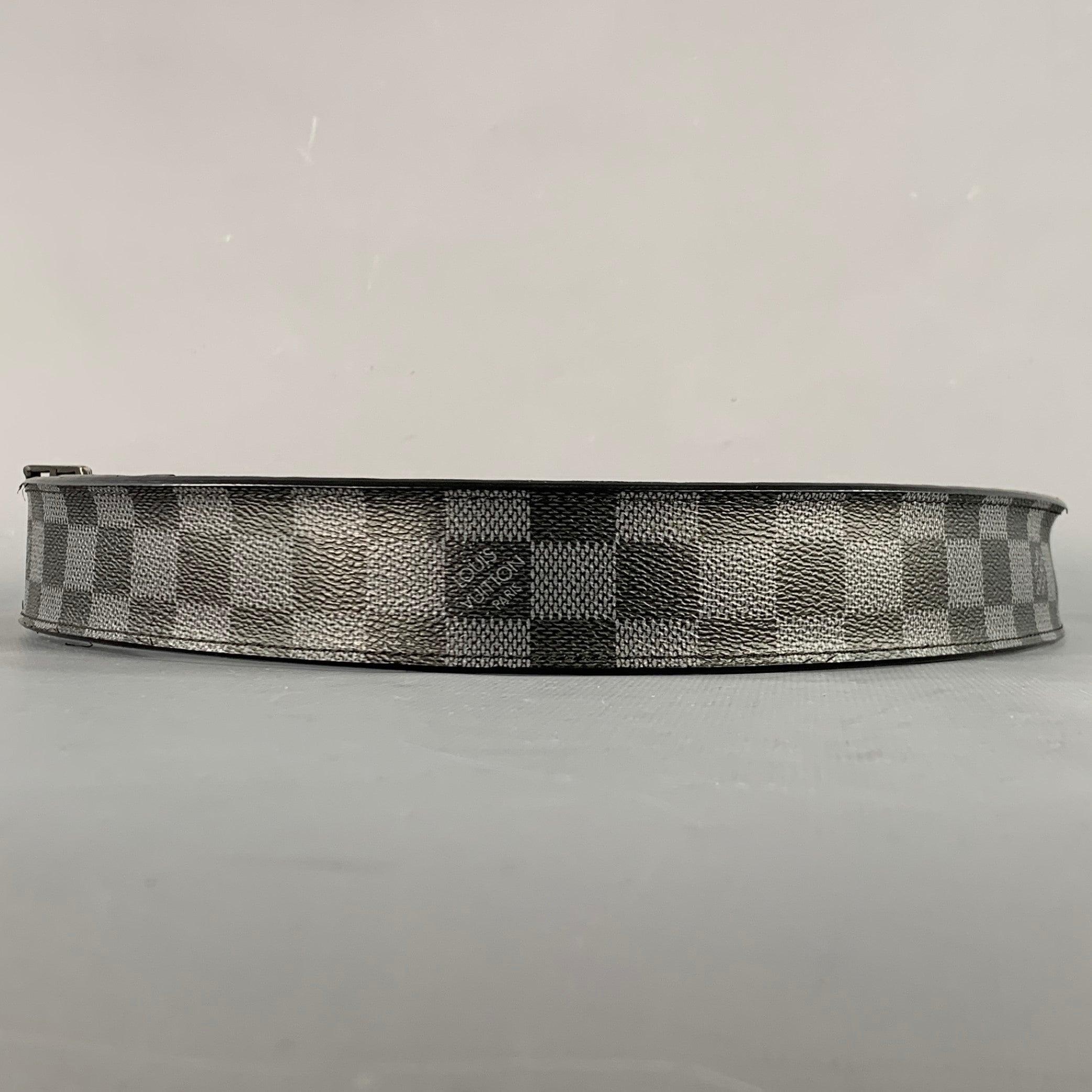 LOUIS VUITTON Größe 35 Grau Schwarz Kariert Coates Segeltuchgürtel im Angebot 1