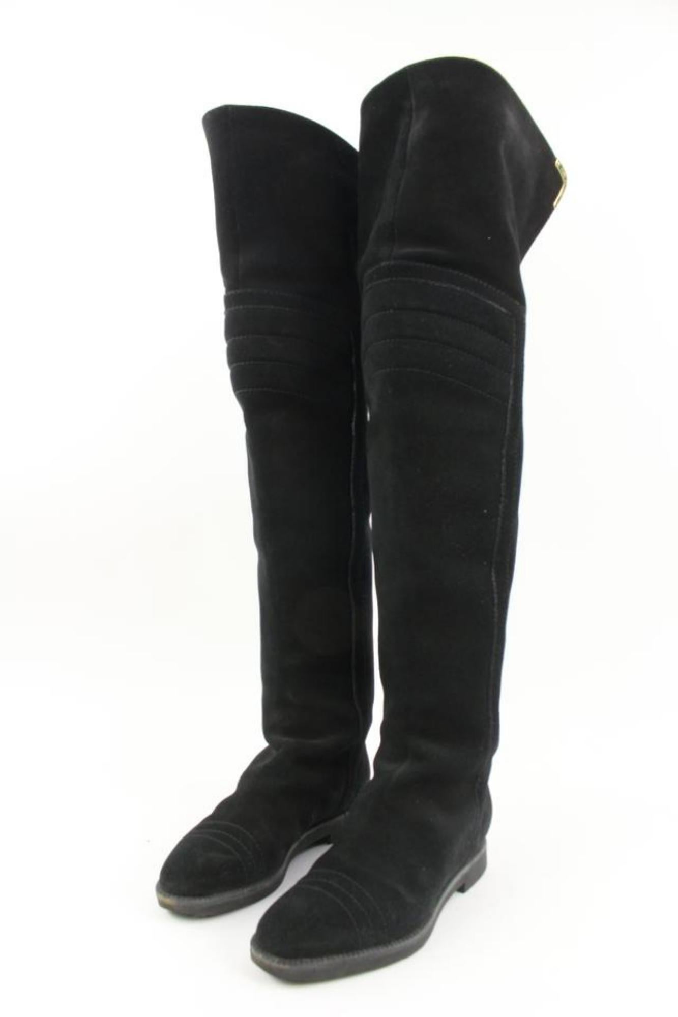 Louis Vuitton Black Suede And Patent Leather Knee Length Boots Size 37  Louis Vuitton