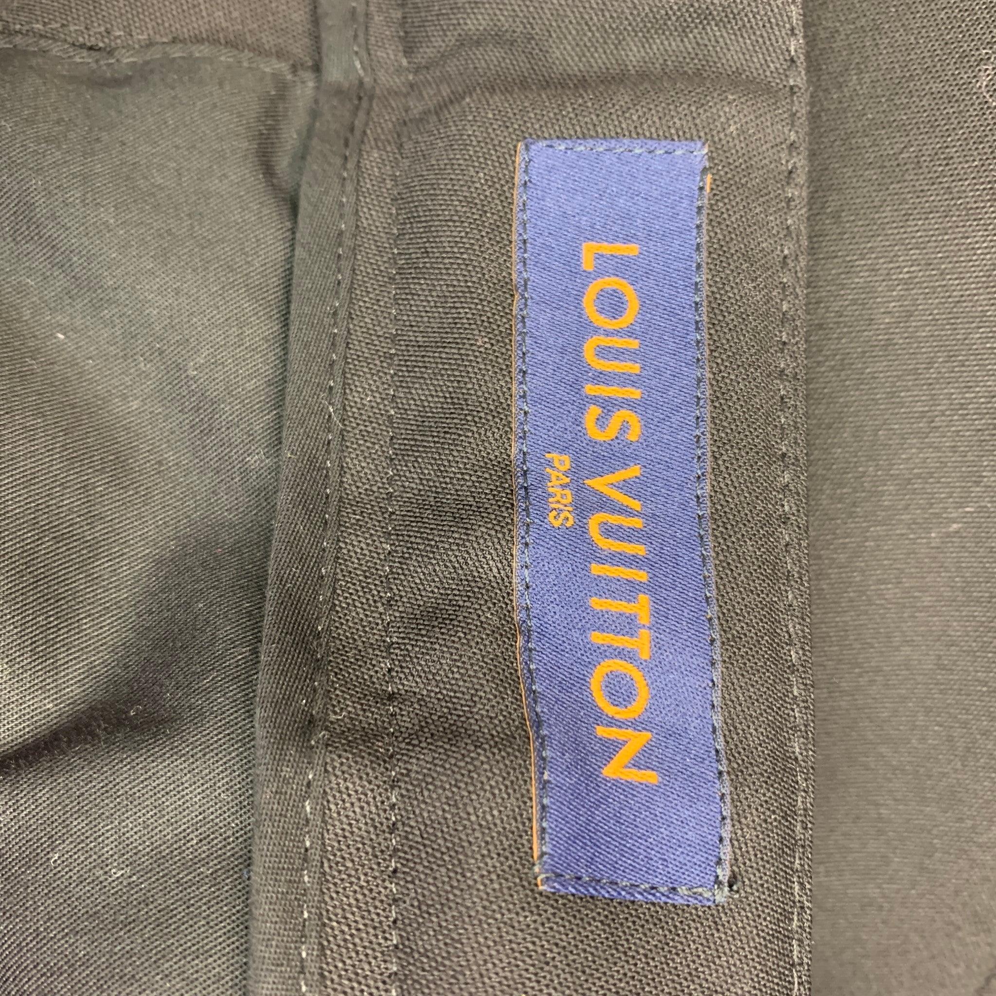 LOUIS VUITTON Size 36 Black Solid Polyester Wool Wide Leg Dress Pants In Excellent Condition For Sale In San Francisco, CA