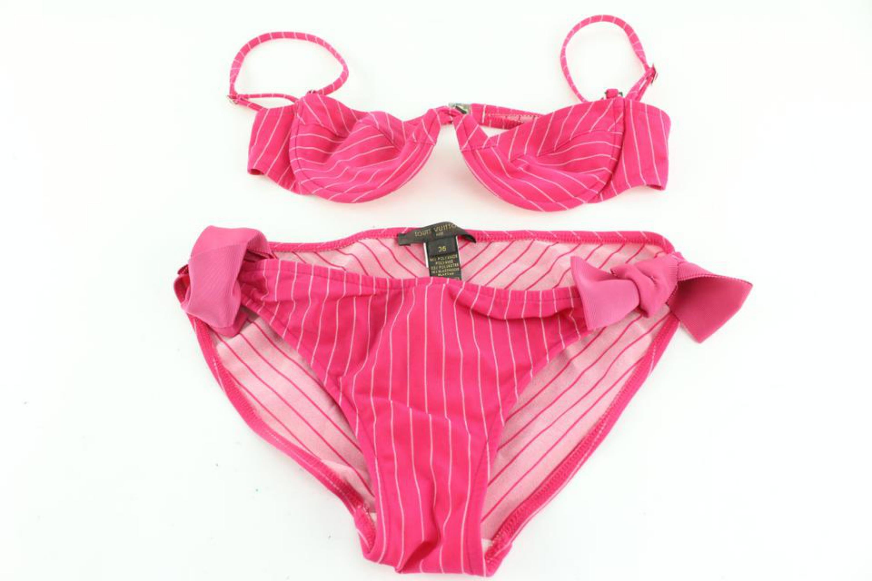Louis Vuitton Größe 36 Fuchsia Hot Pink Pin Stripe Bikini 1224lv31 im Zustand „Hervorragend“ im Angebot in Dix hills, NY