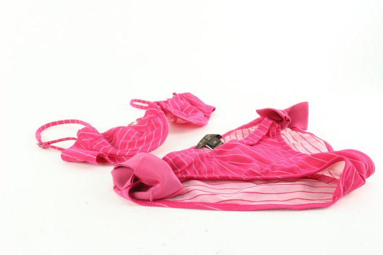 Louis Vuitton Size 36 Fuchsia Hot Pink Pin Stripe Bikini 1224lv31