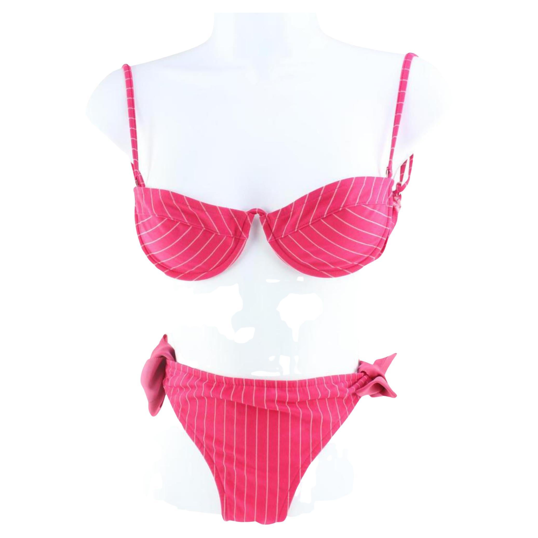 Louis Vuitton Größe 36 Fuchsia Hot Pink Pin Stripe Bikini 1224lv31