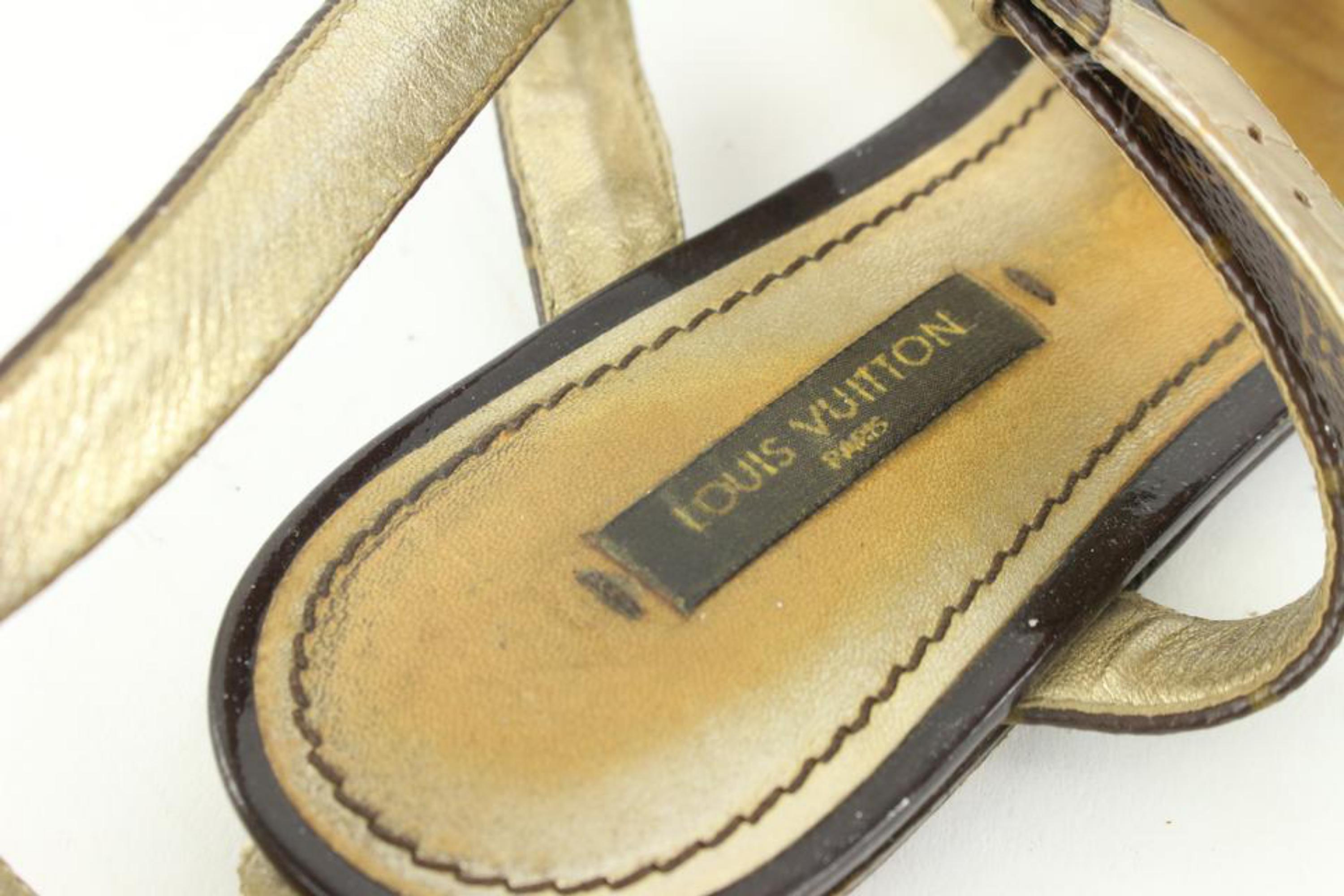 Louis Vuitton Size 36 Gold Leatherx Monogram Be Happy Flat Gladiator Sandals1224 For Sale 3