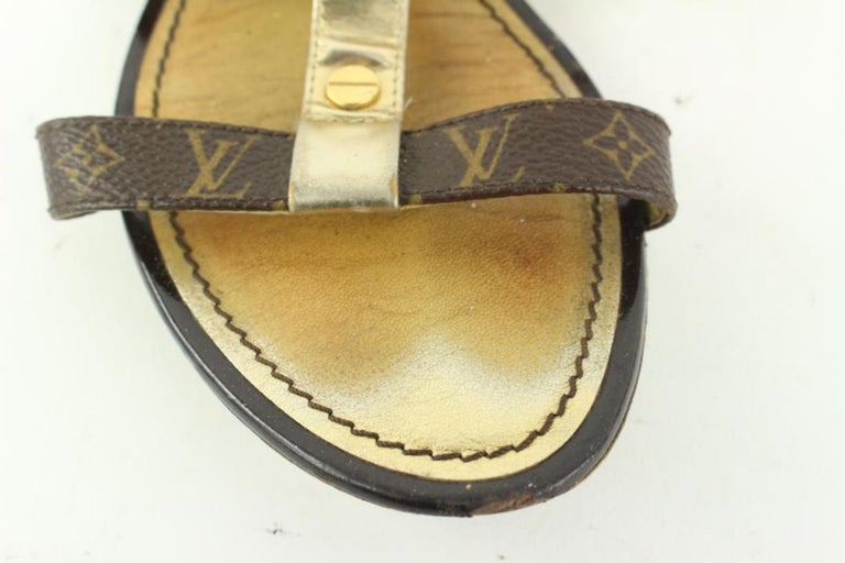 Louis Vuitton Size 36 Gold Leatherx Monogram Be Happy Flat Gladiator  Sandals1224 For Sale at 1stDibs