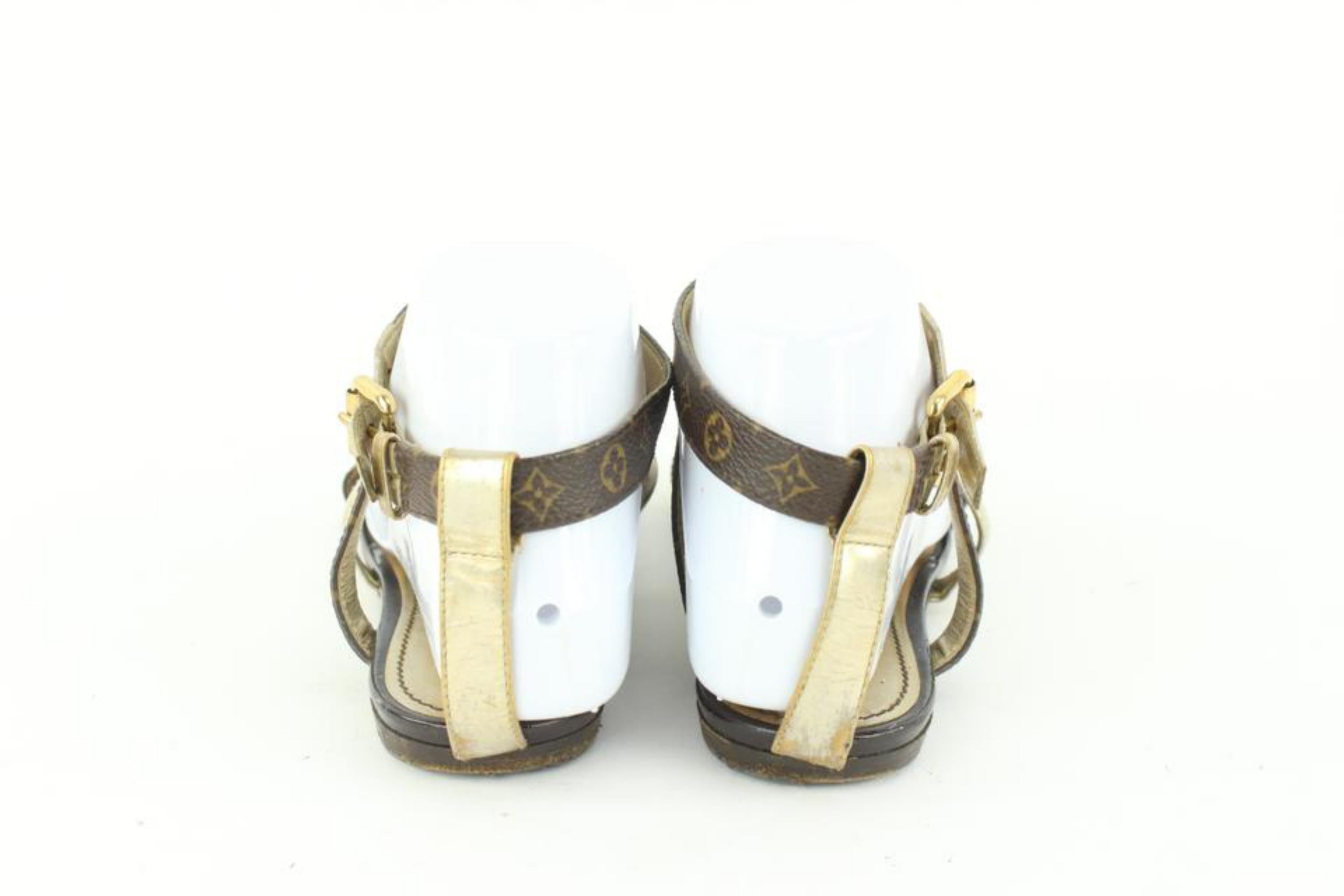 Louis Vuitton Size 36 Gold Leatherx Monogram Be Happy Flat Gladiator Sandals1224 For Sale 2