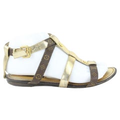 Louis Vuitton Size 36 Gold Leatherx Monogram Be Happy Flat Gladiator Sandals1224