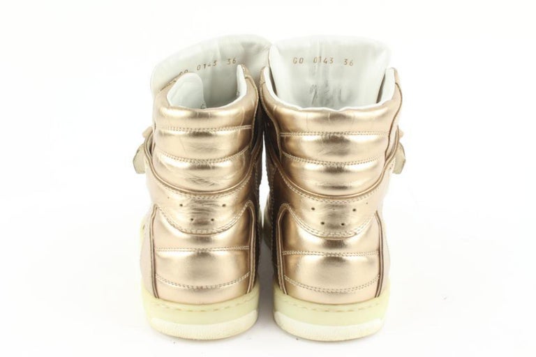 Louis Vuitton Size 36 Gold Metallic High Top Sneaker White gold
