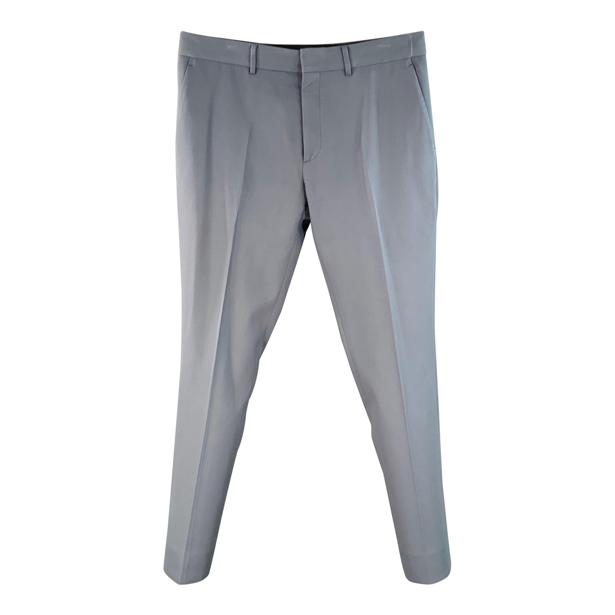 LOUIS VUITTON Taille 36 Pantalon habillé en coton sergé gris à devant plat en vente
