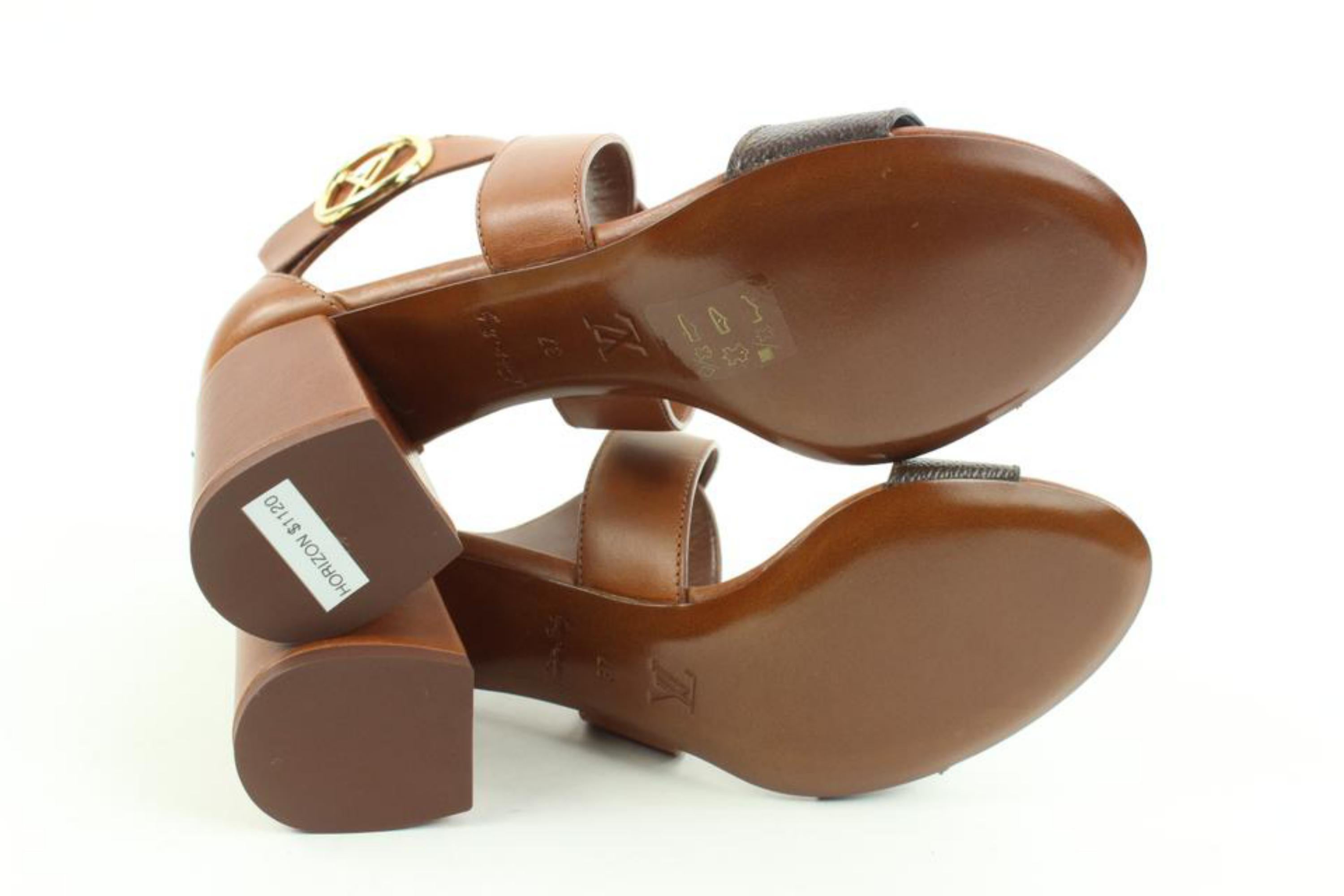 Louis Vuitton Size 37 Cognac Calfskin Monogram Horizon Sandals Heels 214LVJ0 7