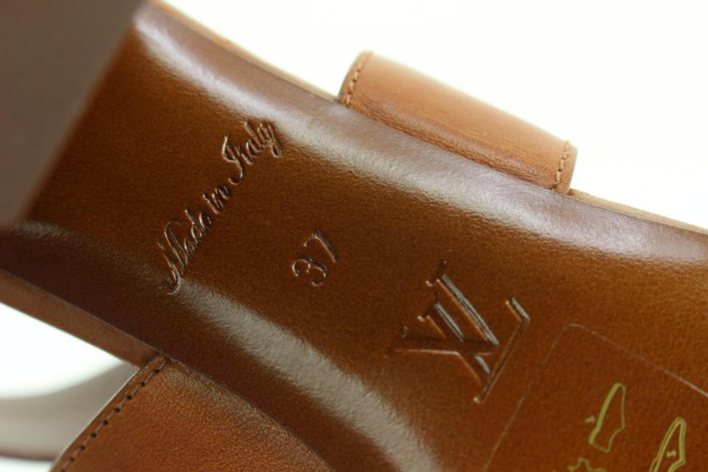 Brown Louis Vuitton Size 37 Cognac Calfskin Monogram Horizon Sandals Heels 214LVJ0