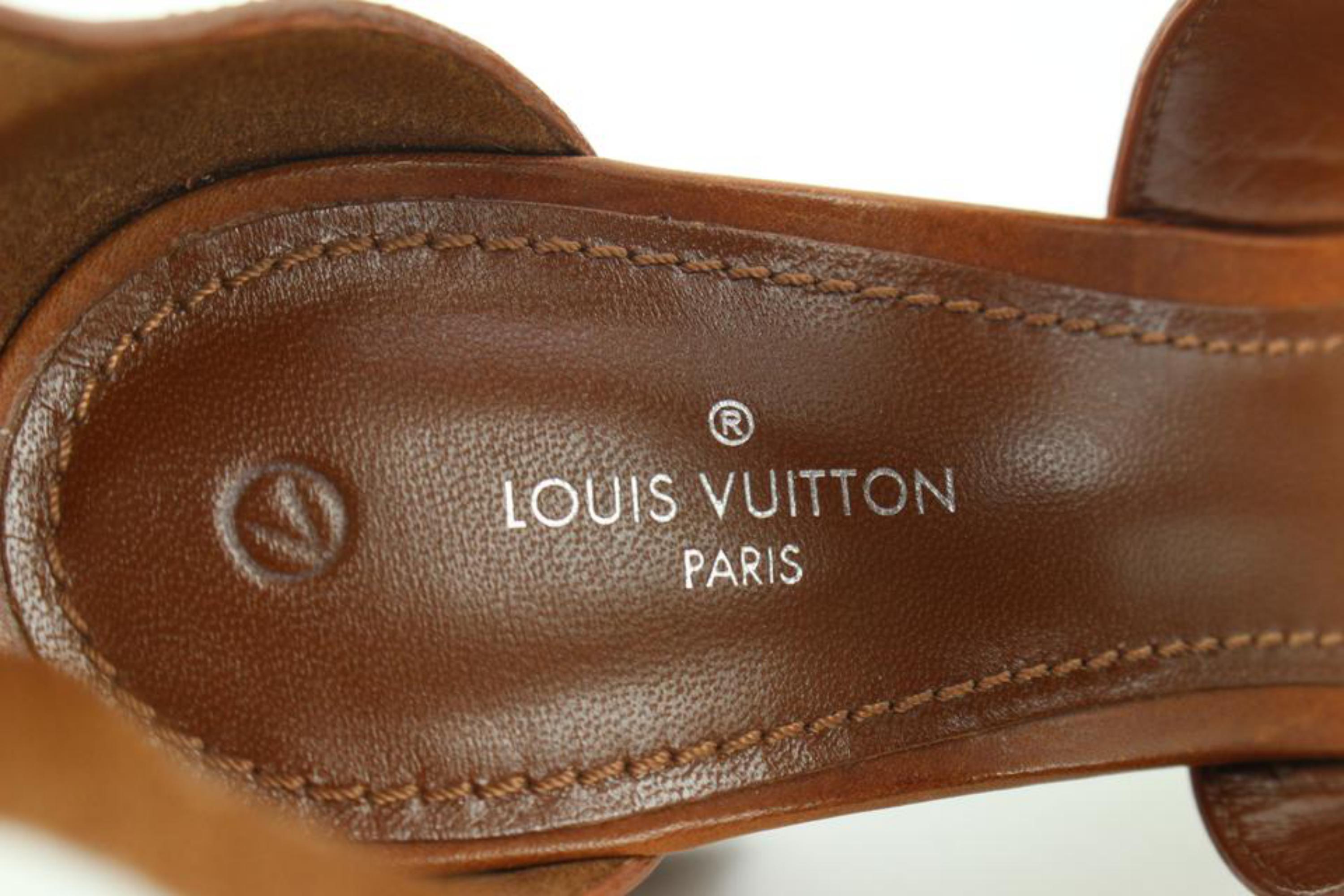 Women's Louis Vuitton Size 37 Cognac Calfskin Monogram Horizon Sandals Heels 214LVJ0