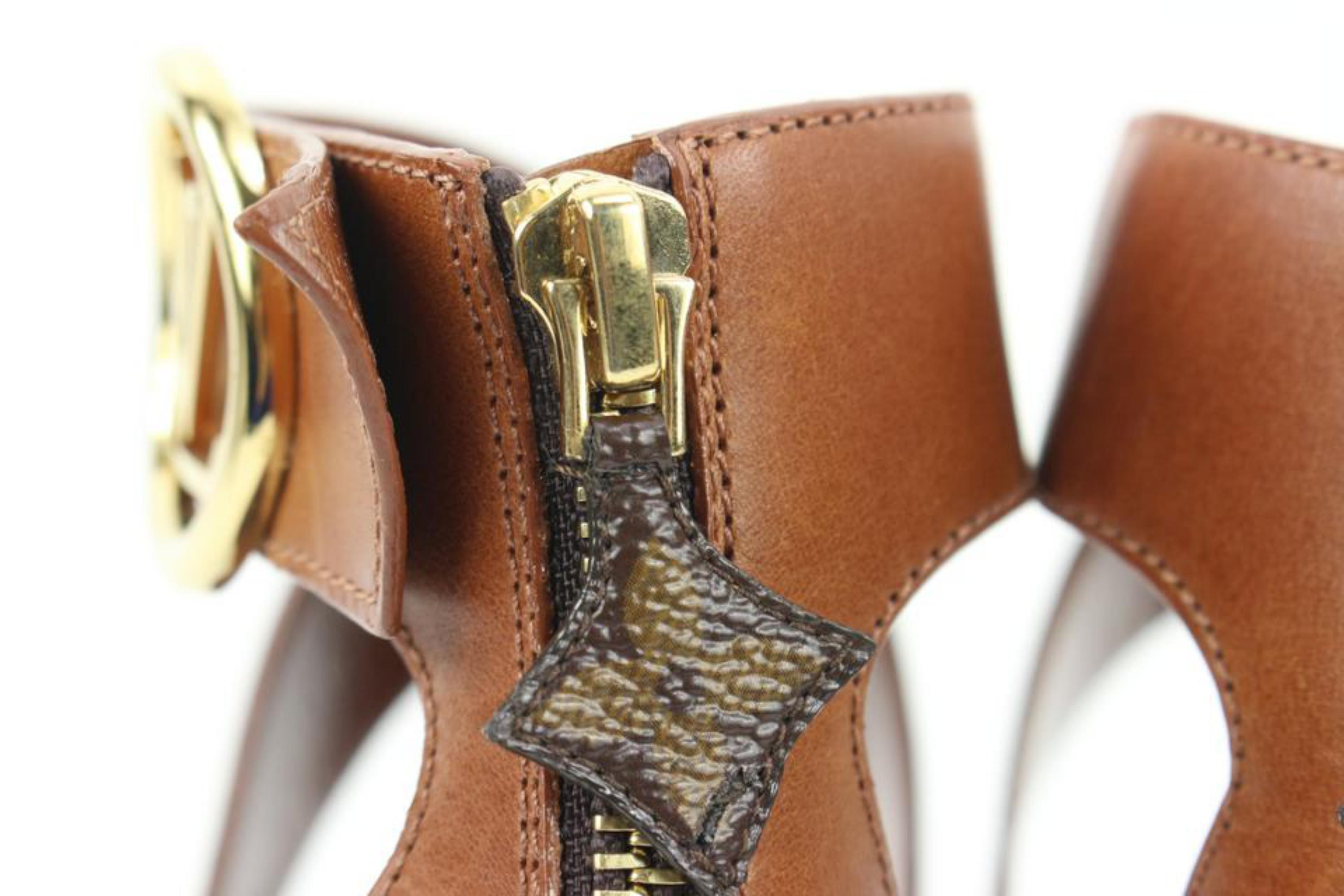 Louis Vuitton Size 37 Cognac Calfskin Monogram Horizon Sandals Heels 214LVJ0 1