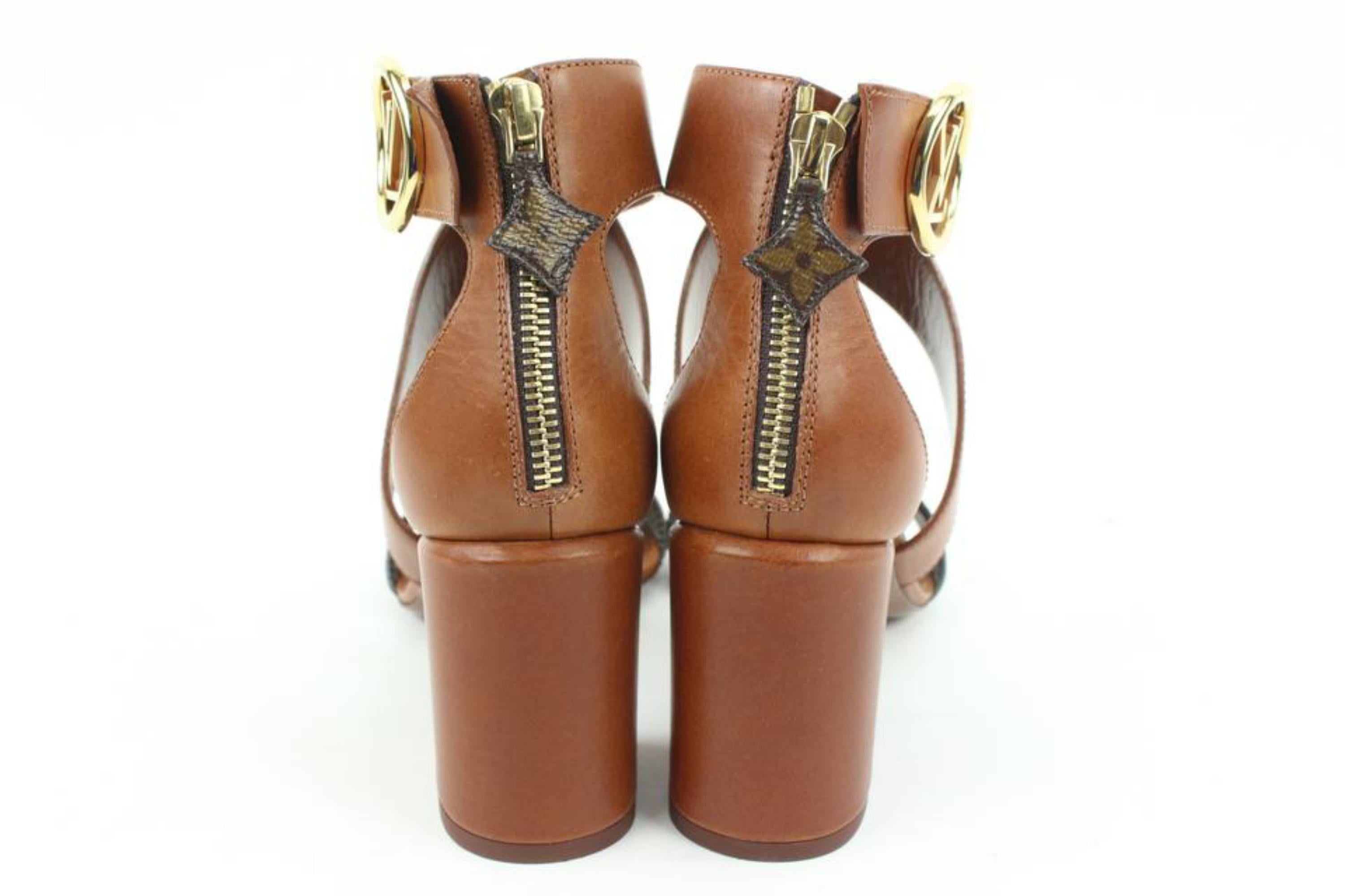 Louis Vuitton Size 37 Cognac Calfskin Monogram Horizon Sandals Heels 214LVJ0 4