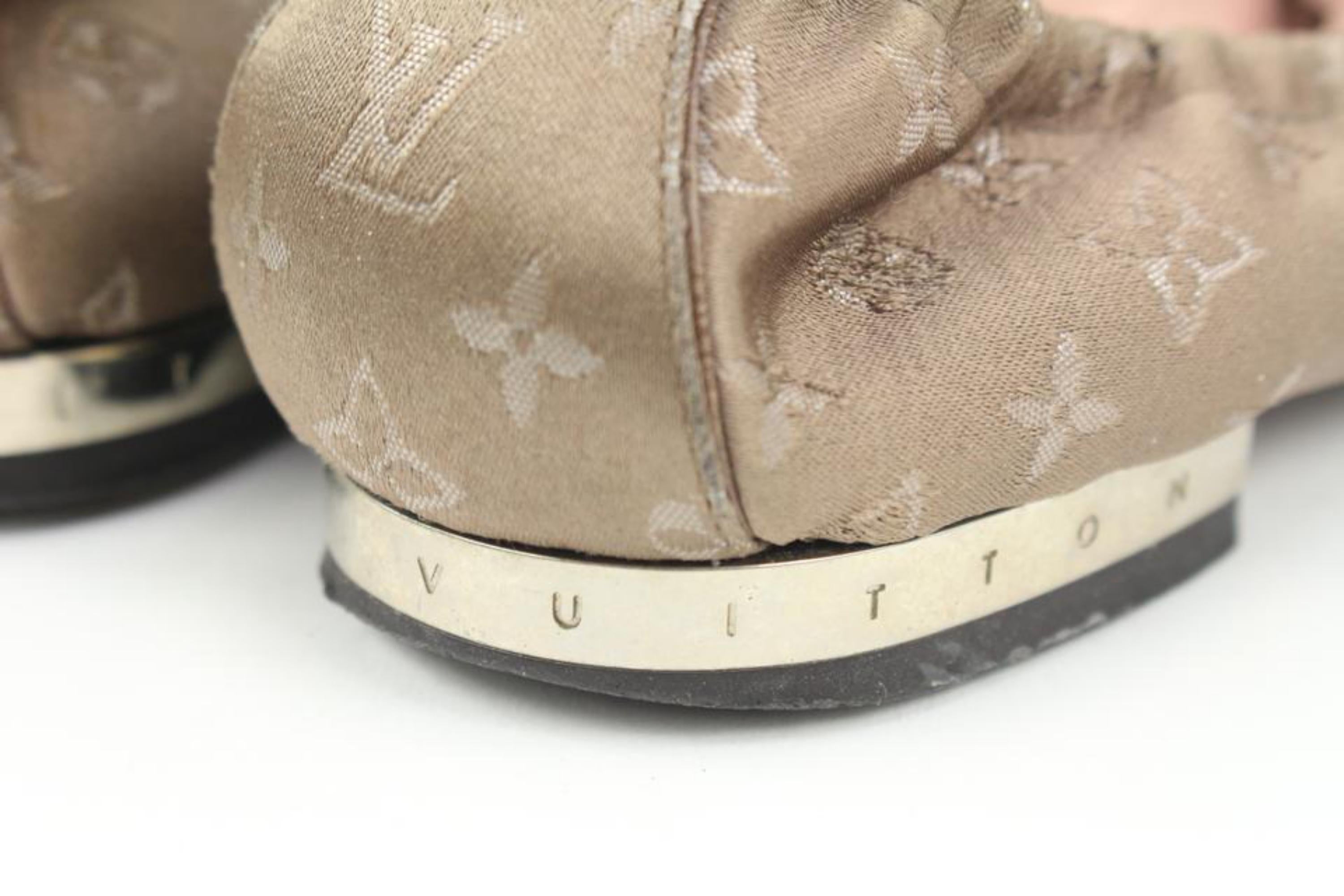Brown Louis Vuitton Size 37 Monogram Satin  Ballerina Flats 61lv32s For Sale