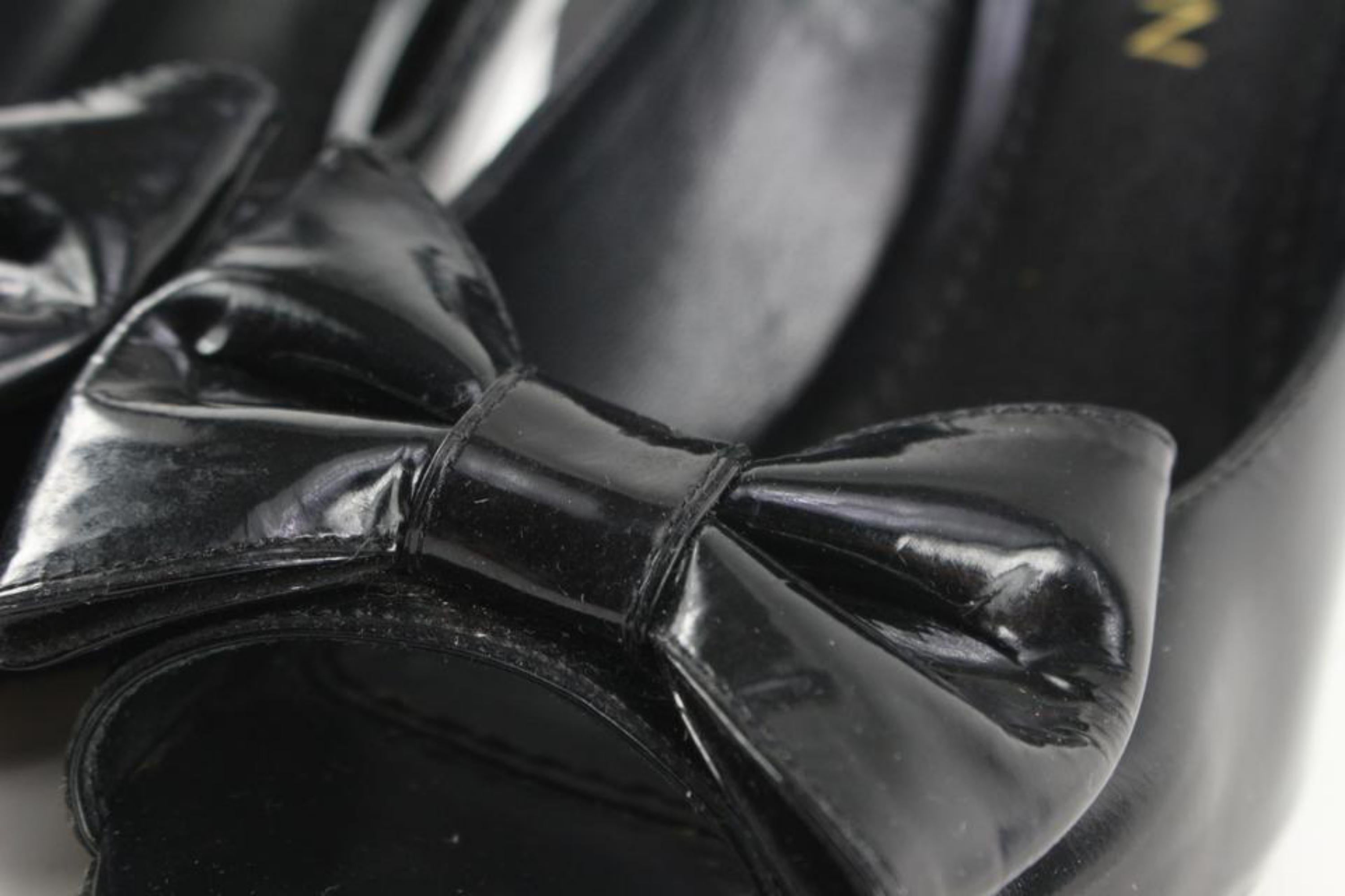 Louis Vuitton Size 38 Black Patent Bow Motif Open Toe Heels