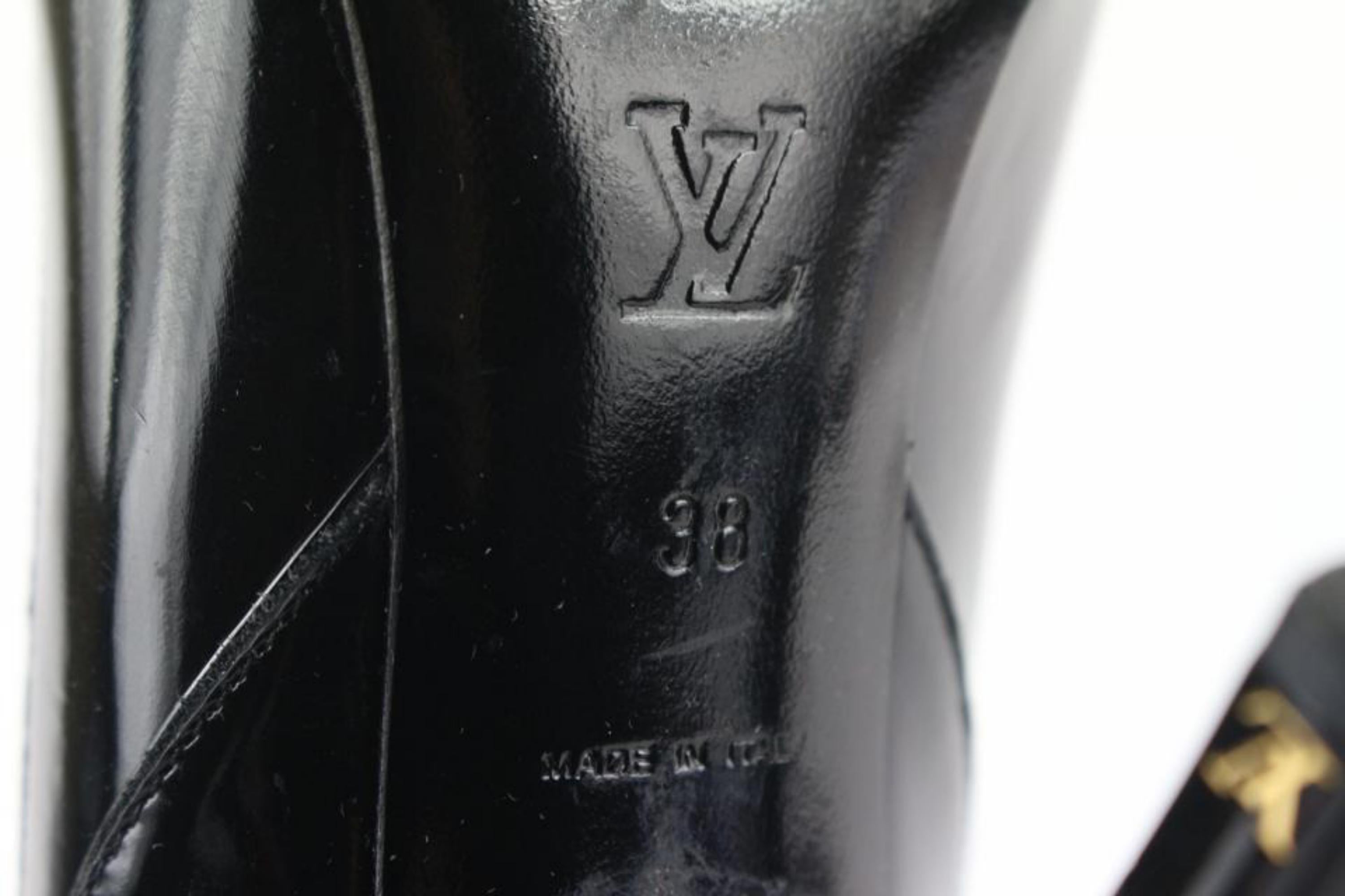 Louis Vuitton - Chaussures à talons à bout ouvert à motif de nœud verni noir 1224lv36, taille 38 en vente 3