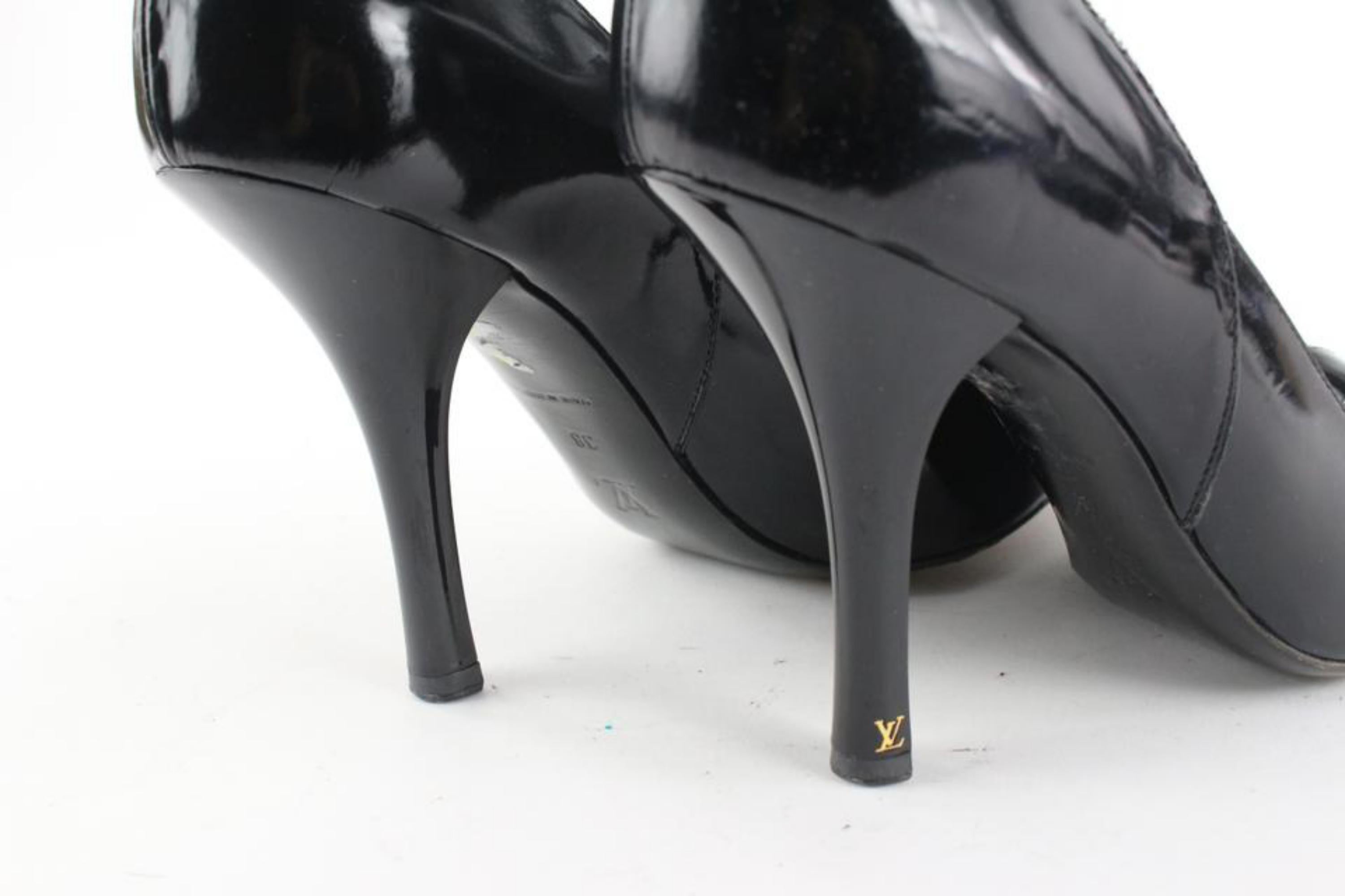 Louis Vuitton Size 38 Black Patent Bow Motif Open Toe Heels 1224lv36 For Sale 1