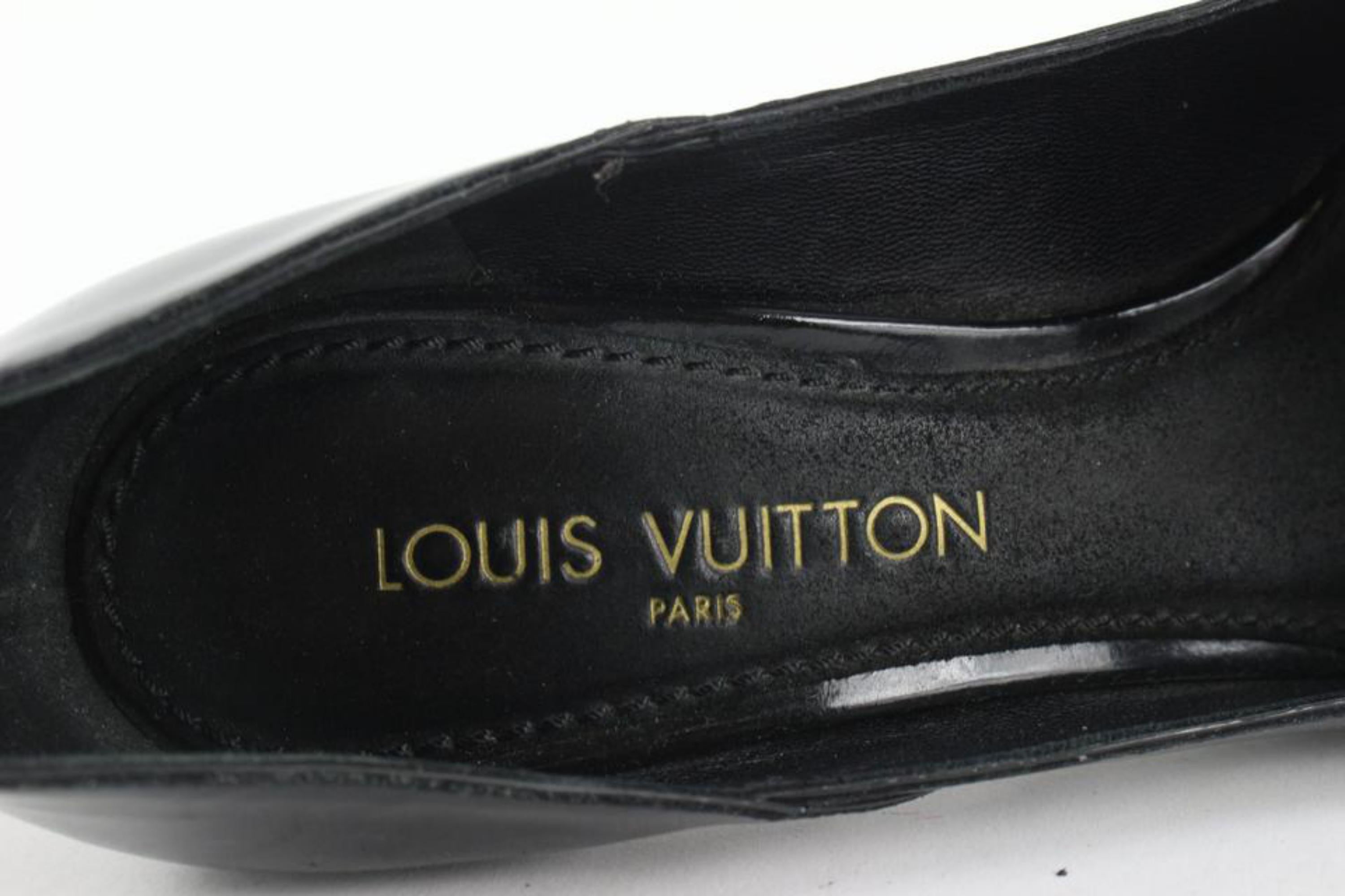 Louis Vuitton - Chaussures à talons à bout ouvert à motif de nœud verni noir 1224lv36, taille 38 Pour femmes en vente