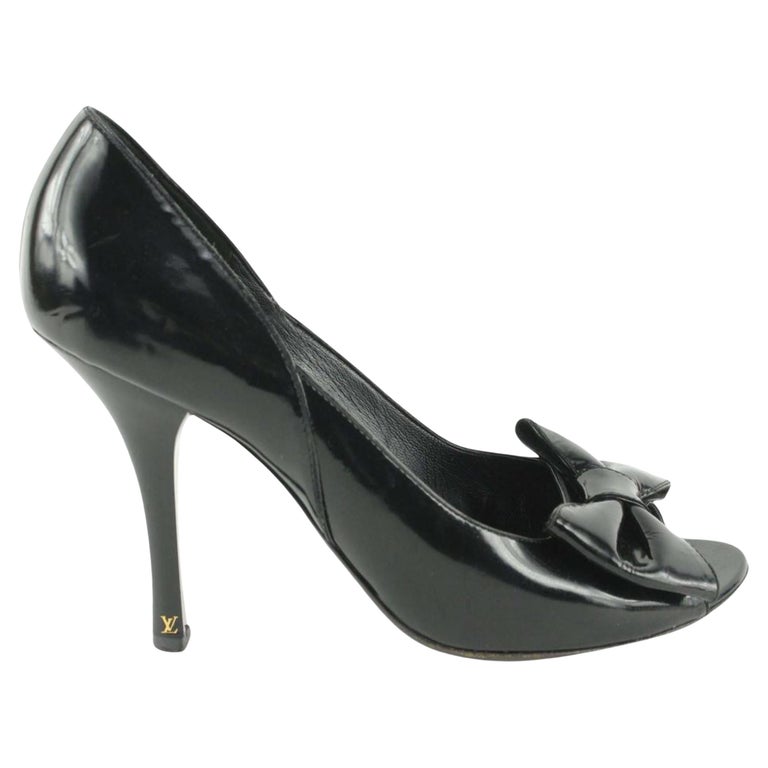 Louis Vuitton Size 38 Black Patent Bow Motif Open Toe Heels 1224lv36 ...