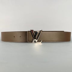 LOUIS VUITTON  Size 38 LV Initiales Brown Beige Checkered Coated Canvas Belt