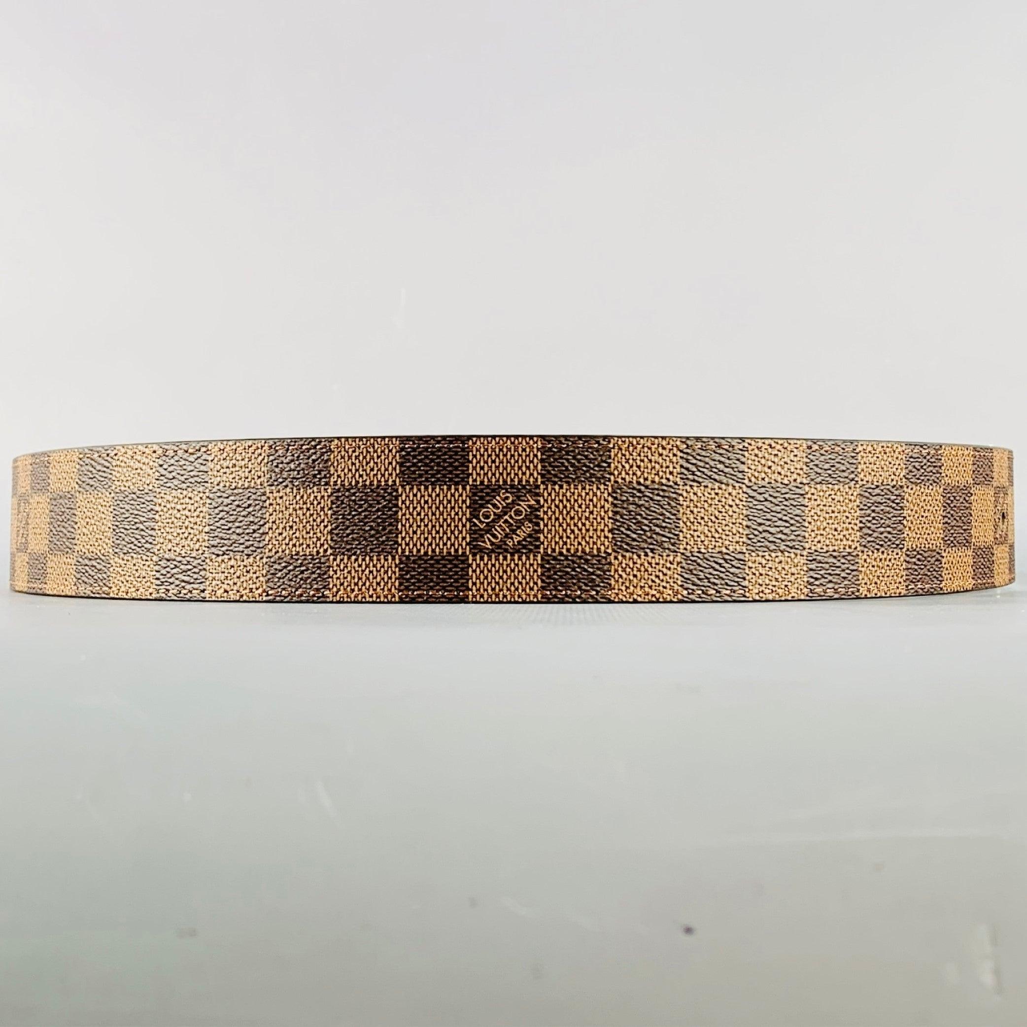 Men's LOUIS VUITTON  Size 38 LV Initiales Brown Beige Checkered Coated Canvas Belt For Sale