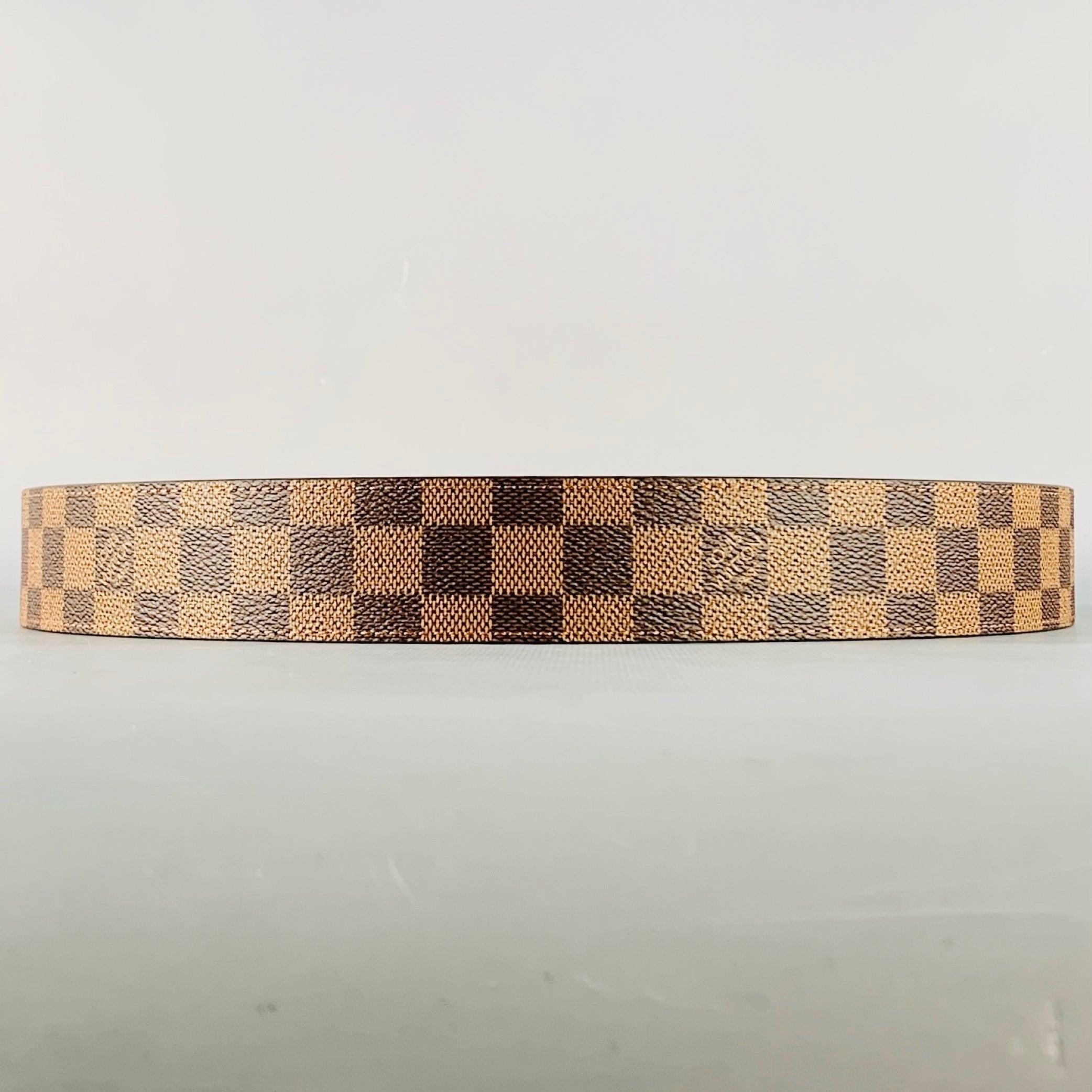 LOUIS VUITTON  Size 38 LV Initiales Brown Beige Checkered Coated Canvas Belt For Sale 1
