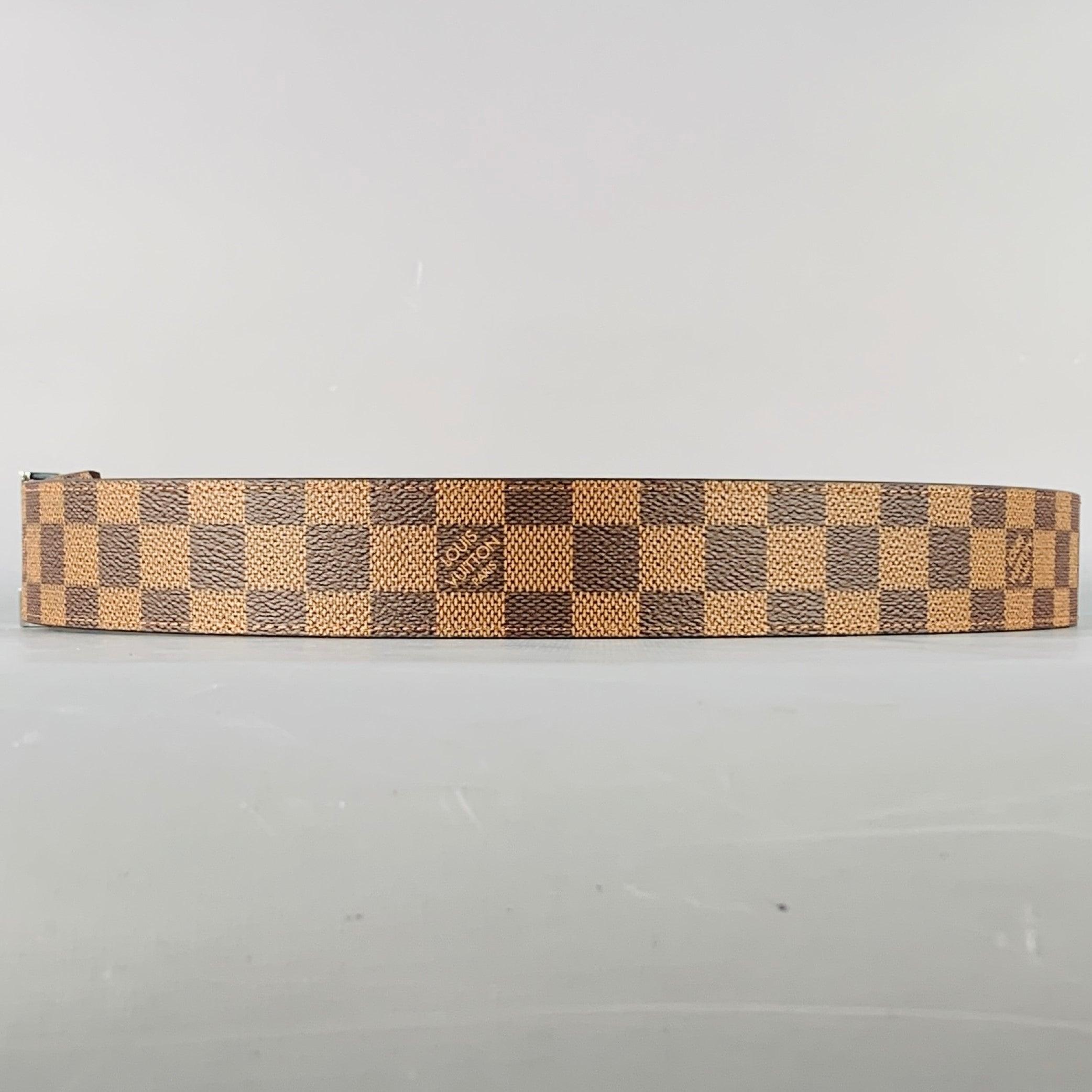 LOUIS VUITTON  Size 38 LV Initiales Brown Beige Checkered Coated Canvas Belt For Sale 2