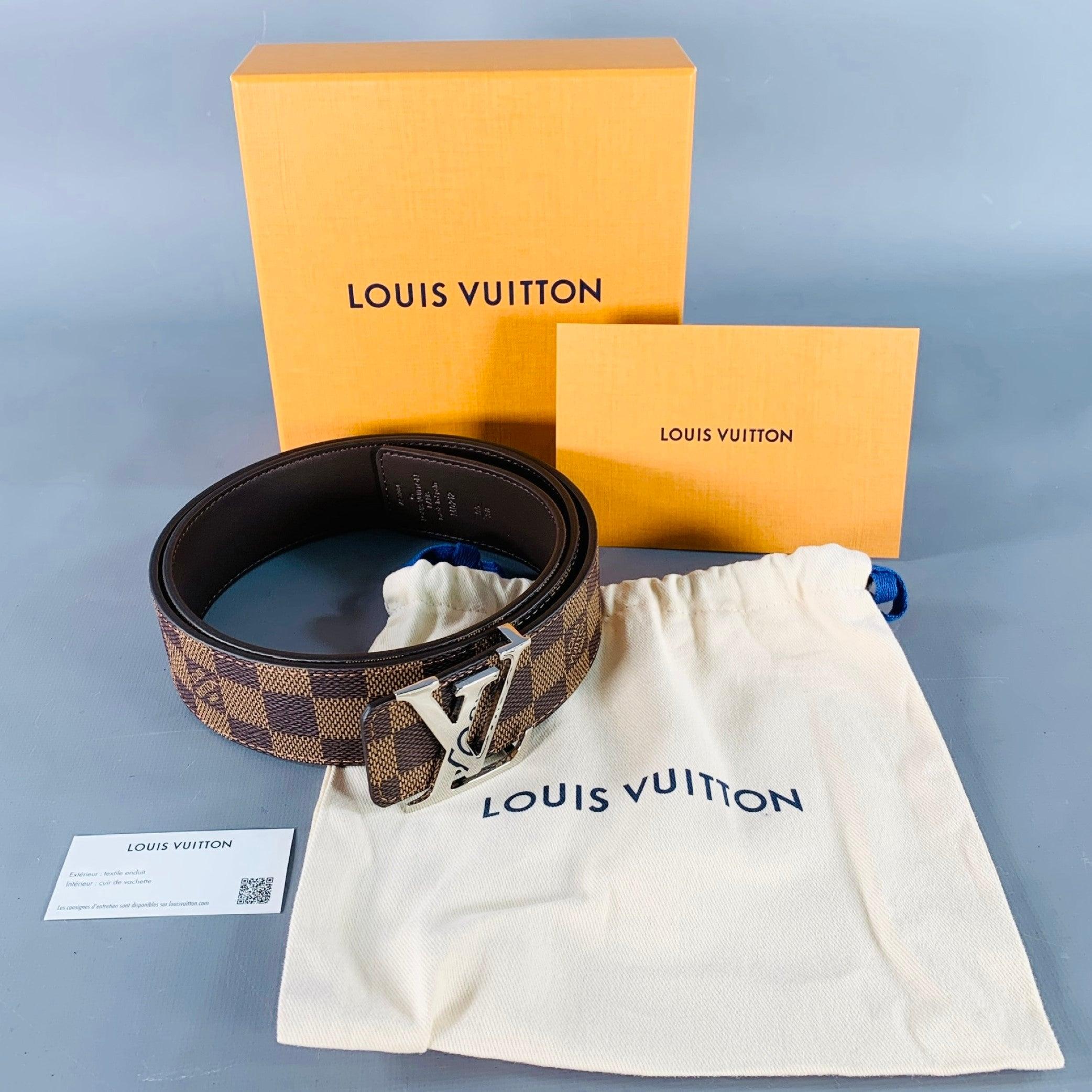 LOUIS VUITTON  Size 38 LV Initiales Brown Beige Checkered Coated Canvas Belt For Sale 4