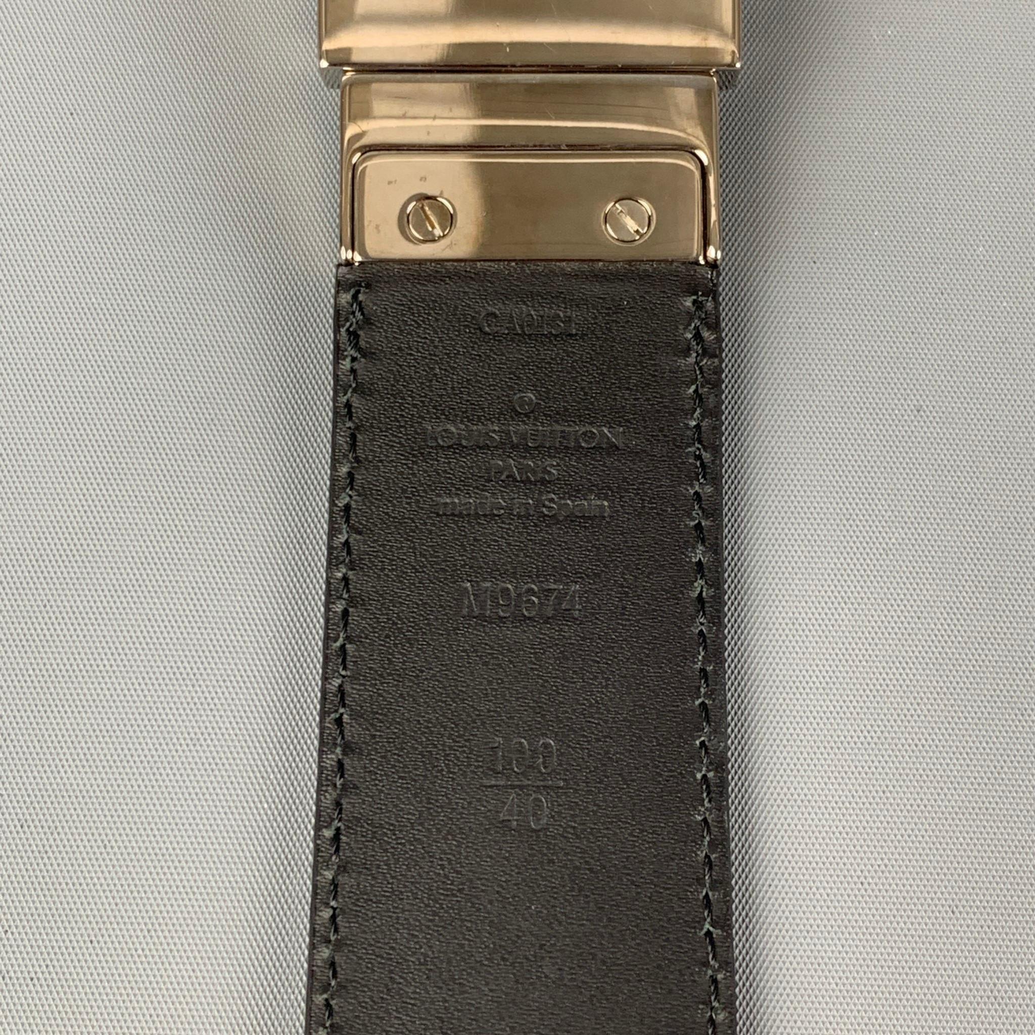 LOUIS VUITTON Size 40 Black Damier Leather Belt In Good Condition In San Francisco, CA
