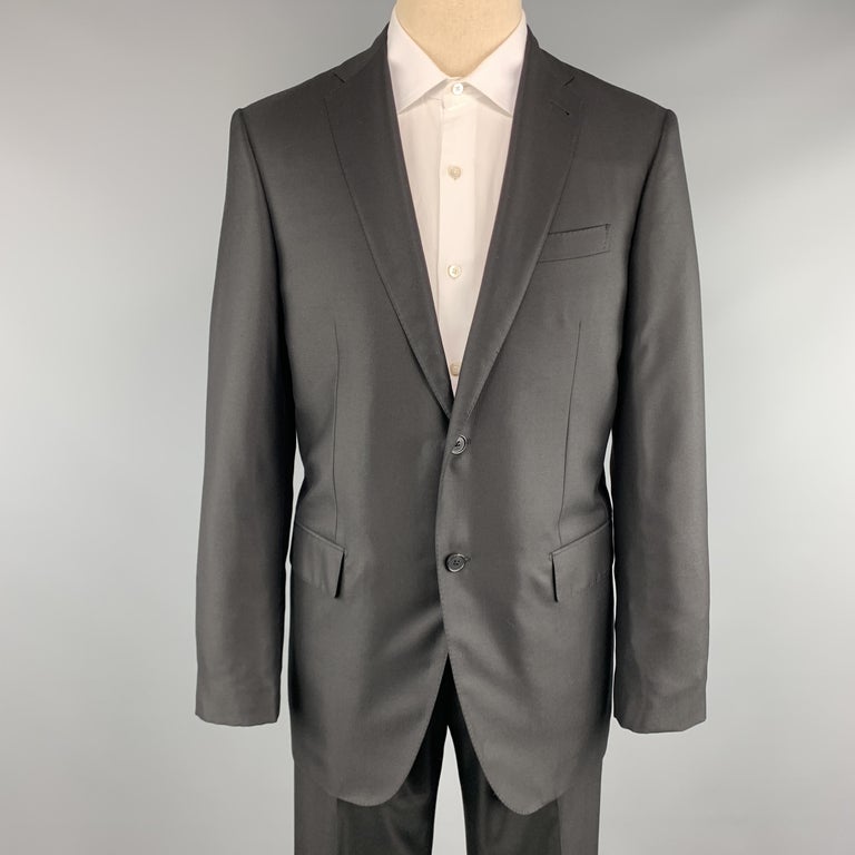LOUIS VUITTON Size 40 Black Striped Wool / Silk Notch Lapel Suit at 1stdibs