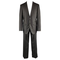 LOUIS VUITTON Size 40 Black Striped Wool / Silk Notch Lapel Suit