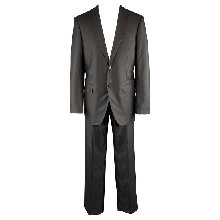 LOUIS VUITTON Size 40 Black Striped Wool / Silk Notch Lapel Suit at 1stdibs
