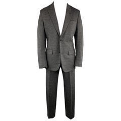 LOUIS VUITTON Size 40 Heather Charcoal Woven Wool / Cotton Peak Lapel Suit