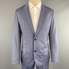 LOUIS VUITTON Size 40 Heather Denim Blue Wool Peak Lapel 2 pc Suit