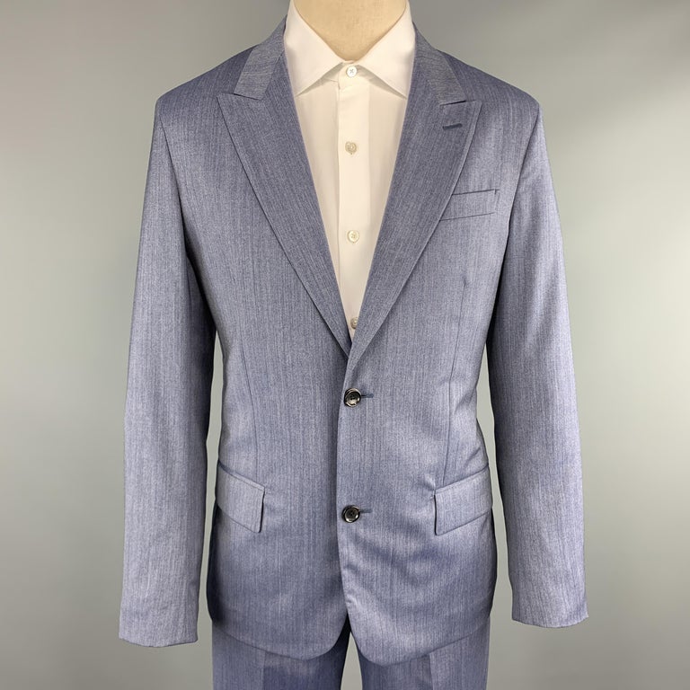 LOUIS VUITTON Size 40 Heather Denim Blue Wool Peak Lapel 2 pc Suit For ...