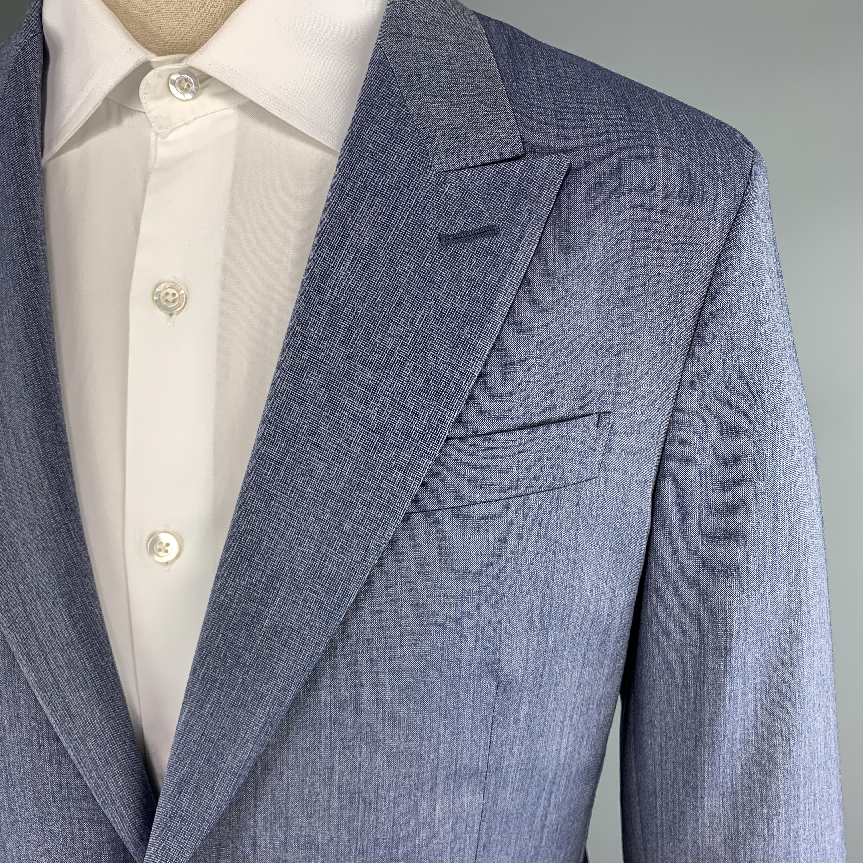 Gray LOUIS VUITTON Size 40 Heather Denim Blue Wool Peak Lapel 2 pc Suit