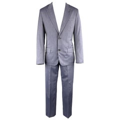 LOUIS VUITTON - Taille 40 - Costume 2 pièces en laine bleu jean chiné avec revers à pointes