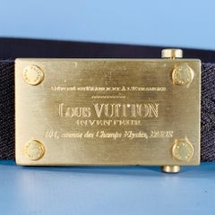 LOUIS VUITTON Size 40 Inventeur Brown Gold Logo Canvas Box Buckle Belt