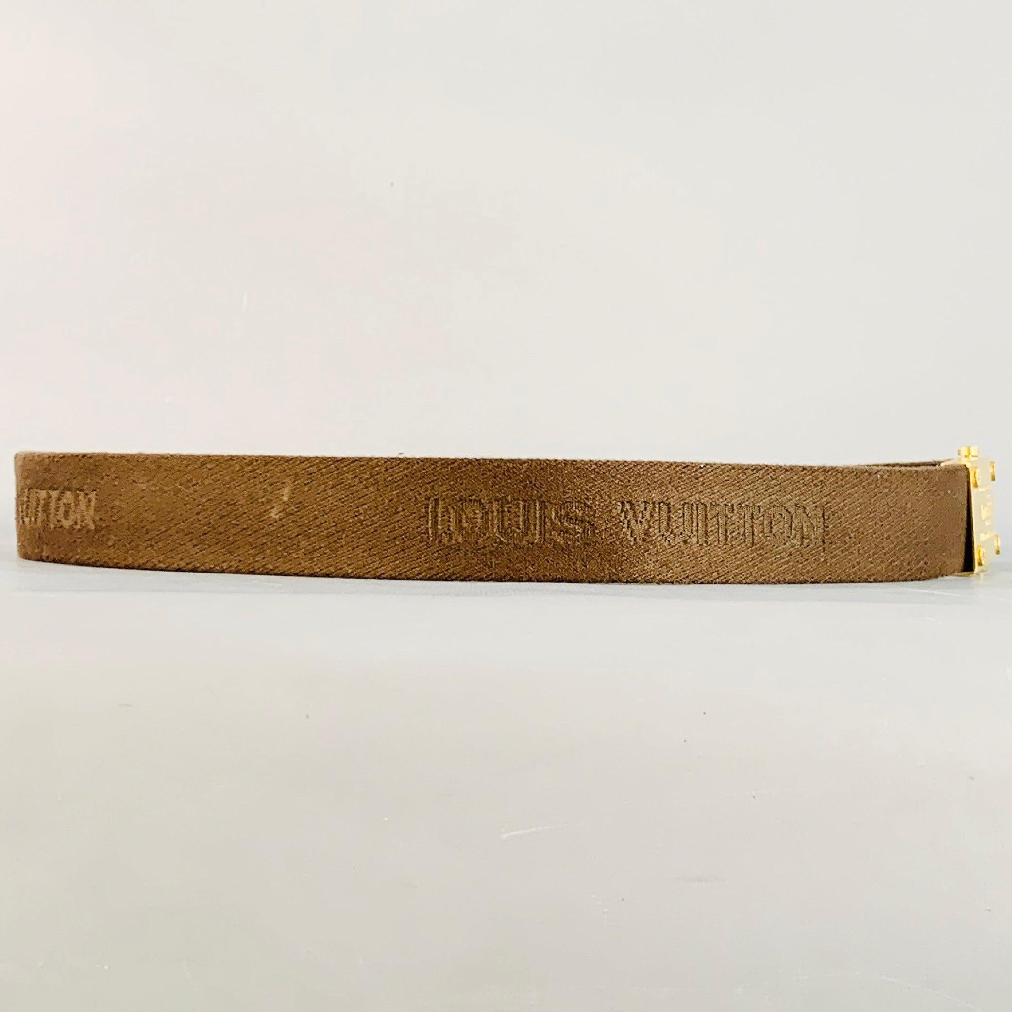 Marron LOUIS VUITTON Size 40 Inventeur Brown Gold Logo Canvas Box Buckle Belt en vente