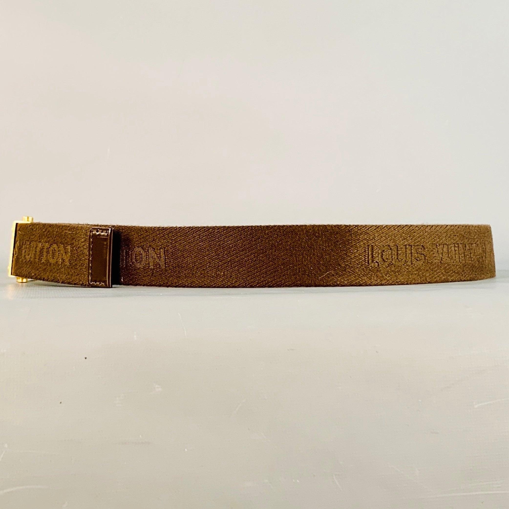 LOUIS VUITTON Size 40 Inventeur Brown Gold Logo Canvas Box Buckle Belt Pour hommes en vente