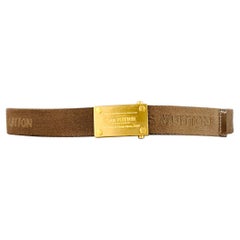LOUIS VUITTON Size 40 Inventeur Brown Gold Logo Canvas Box Buckle Belt