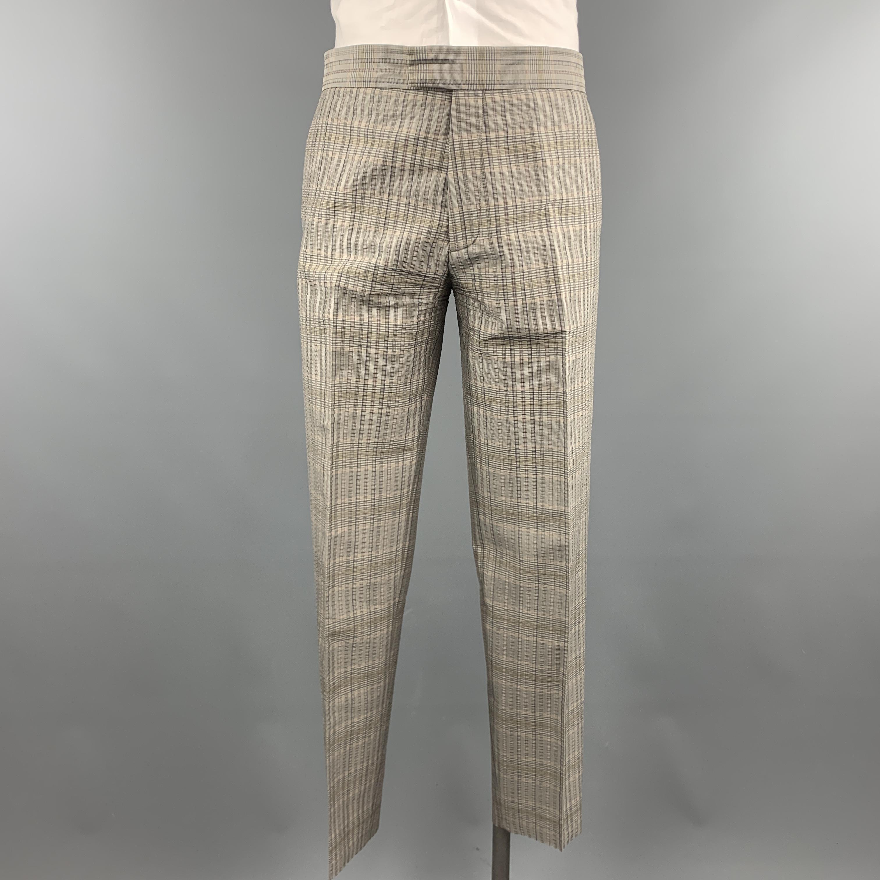 LOUIS VUITTON Size 40 Muted Plaid Silver Textured Silk Notch Lapel Suit 2
