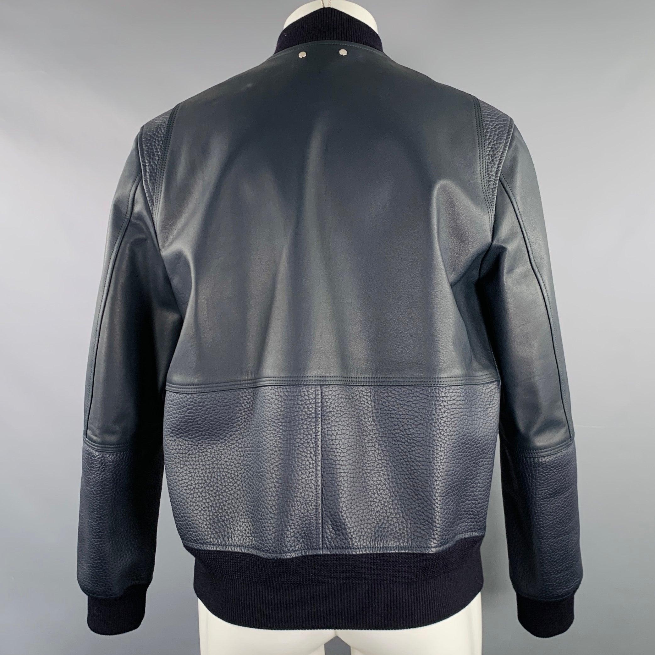 Men's LOUIS VUITTON Size 40 Navy Textured Bull Leather Zip Up Blouson Jacket